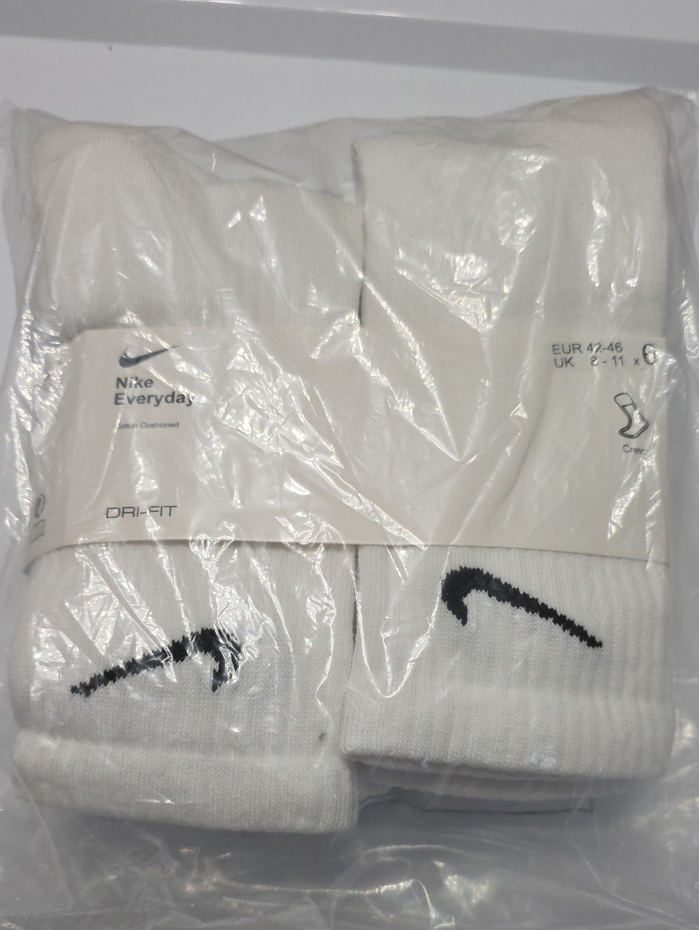 Nike White Crew Athletic Socks with Black Swoosh (2-Pack)